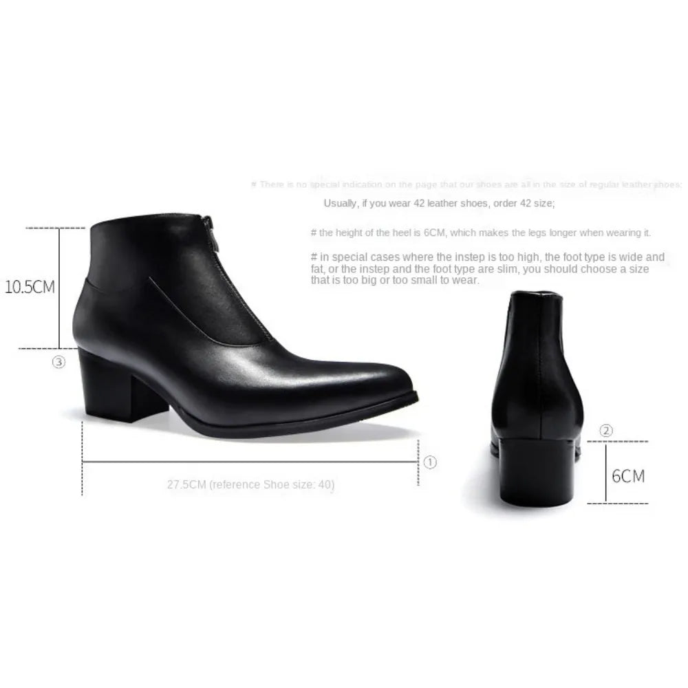 Bottines de luxe en cuir véritable pour hommes, talons hauts de 6 Cm, chaudes, noires et blanches, bottes sociales pour fête de mariage, chaussures habillées, hiver 2024