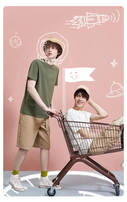 T-shirt manches courtes homme, uni et décontracté, 100% coton, 12 pièces, été