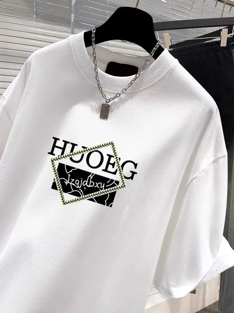 T-shirt à manches courtes en pur coton de style européen pour femmes, vêtements d'été décontractés, haut imprimé à col rond, pull basique pour femme