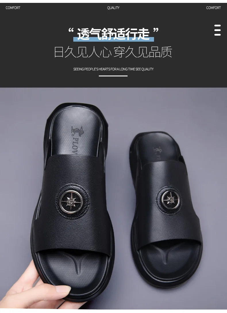 Luxury Men's Genuine Leather Sandals Classic Roman Men Shoes Slippers Soft Comfortable Men Non-slip Walking Slippers Footwea