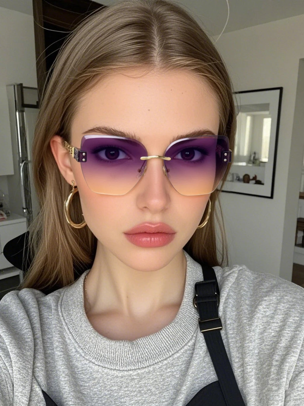 JUNCTURE femmes sans bordure lunettes de soleil Vintage mode oeil de chat lunettes de soleil dégradé dame fête vacances cadeaux lunettes de soleil pour les femmes