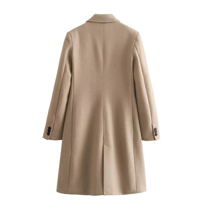 TRAF femmes 2024 automne nouvelle mode Tongle Style coupe ajustée longue manteau décontracté Chic revers bouton à manches longues manteau vêtements d'extérieur Mujer
