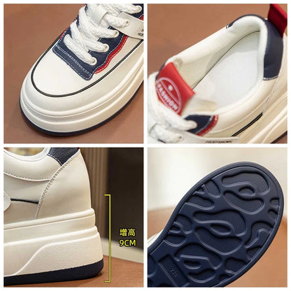 Fujin-Chaussures à l'offre elles compensées en cuir véritable pour femme, grosses chaussures blanches de 9cm, à la mode, automne et été