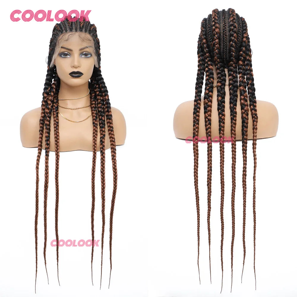 360 pleine dentelle Cornrow tressé perruques pour les femmes noires synthétique sans noeud 20 "sans colle tressé perruque avec des cheveux de bébé déesse tresses perruque