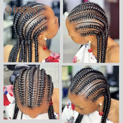 Incoo-Perruque synthétique tressée pour femmes noires, 36 pouces, sans nœud, boîte, Cornrow, cheveux africains