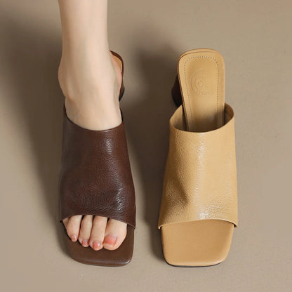 Sandales d'été en peau de mouton souple pour femmes, diapositives ald-on, talon rond de 6cm, élégantes, dames, grande taille 34-41, escarpins habnommée quotidiens minces, chaussures