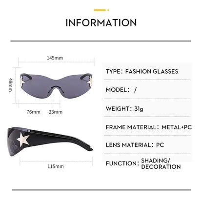 Lunettes de soleil Punk Y2K pour femmes et hommes, tendance, enveloppantes, nuances, décoration étoile, UV400, 2025