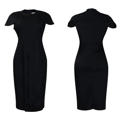 FairyShely-Robe drapée à manches courtes pour femmes, robe de soirée sexy, grande taille, monochromatique, grandes robes à volants pour dames, robe curvy serrée, 2025