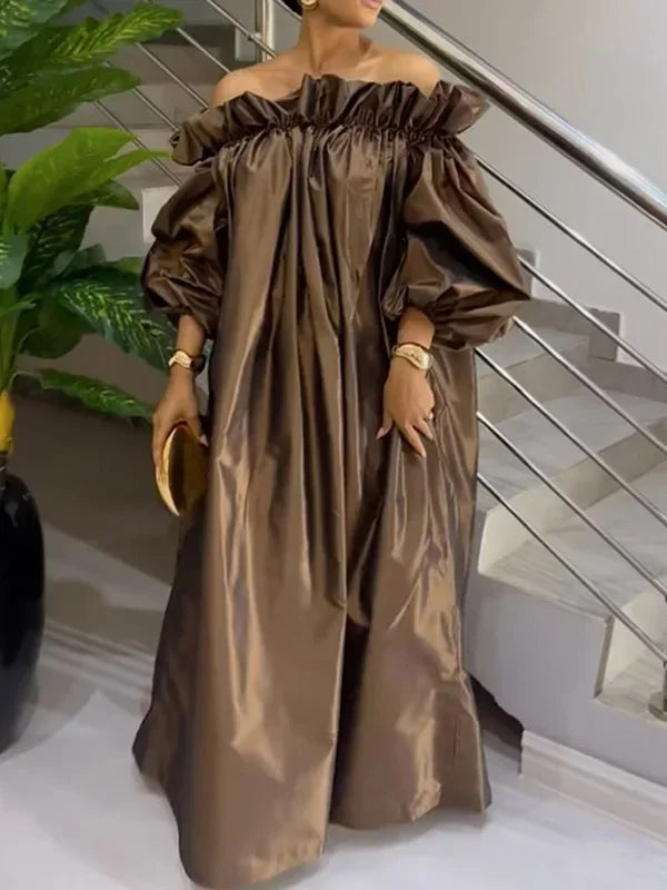 Falbala – robe de soirée Maxi élégante pour femmes, manches bouffantes, plissée, épaules dénudées, robe de bal, nouvelle collection printemps