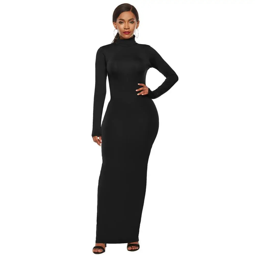 Femmes sulfRobes Grande Taille ixSolide Document Femmes Manches sulfCol Roulé Tambours con Robe Maxi Robe Éducative S-5XL