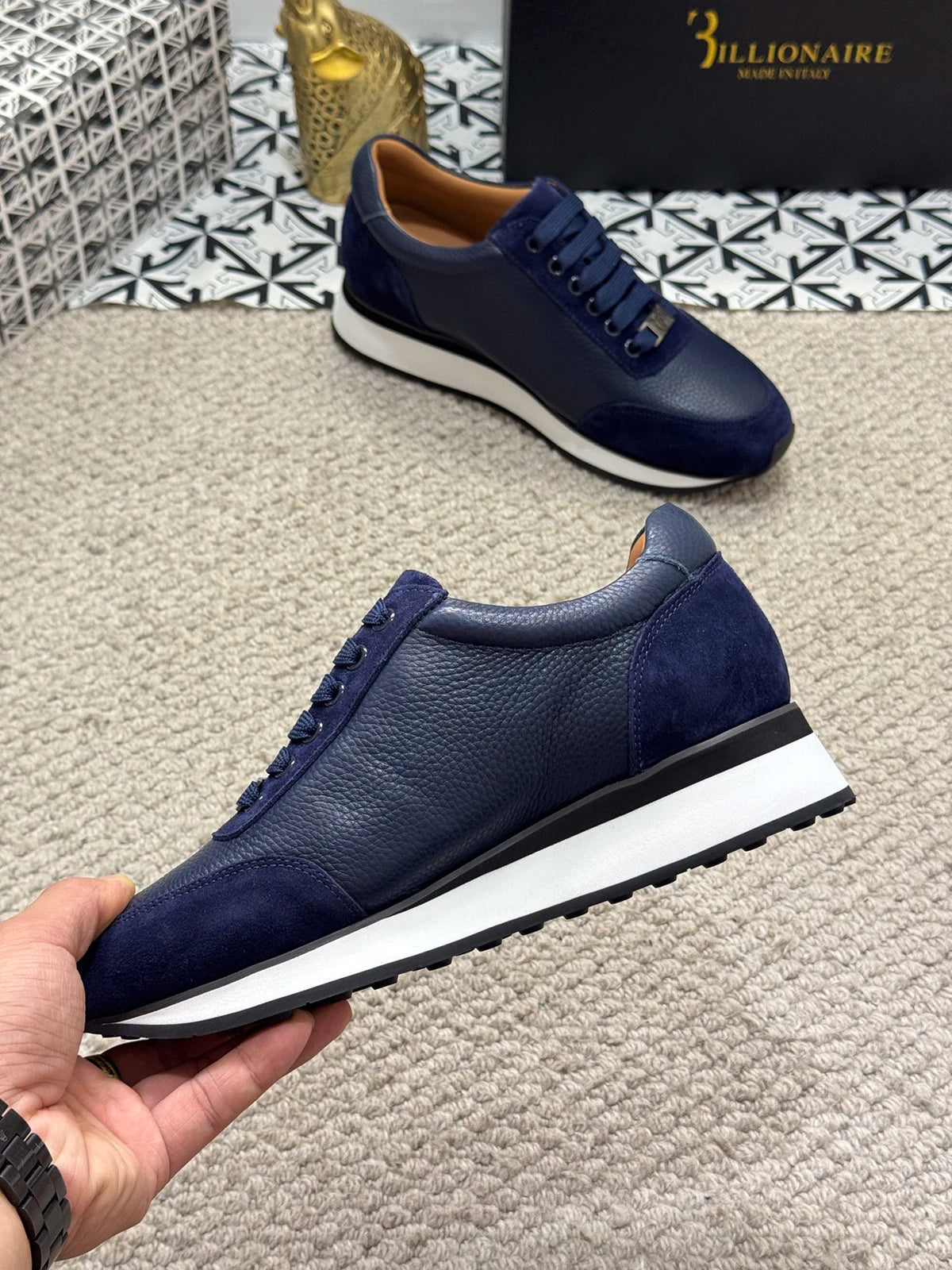 BILLIONAIRE BLSK CPRT chaussures peau de vache 2025 nouvelle broderie mode qualité confort mouvement hommes taille européenne 39-45 chaussures noires