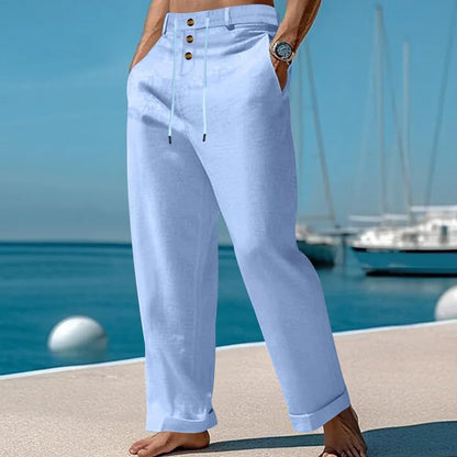 Pantalon de plage confortable en coton et lin pour hommes, sangle droite, haute qualité, décontracté, printemps et automne, nouvelle mode, 2025