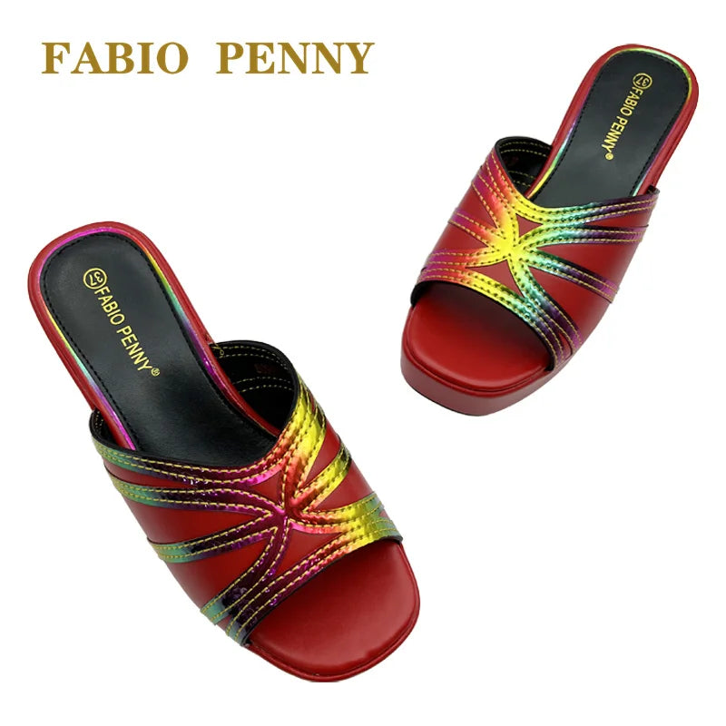 BS -  2025 Nouveau Laser Rainbow Design pantoufles pour femmes à semelles épaisses, exquises et à la mode pour banquets et fêtes