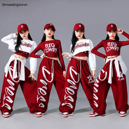 Filles K-pop haut court mode lettres Sport Joggers pantalon fille groupe vêtements ensembles enfants Hip Hop Streetwear enfants Jazz Costumes