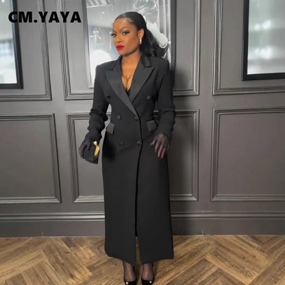 CM.YAYA-Robe longue crantée à manches longues pour femmes, robe de soirée élégante, robe de rue, double boutonnage, sexy, mode, avocat, travail, nuit, printemps