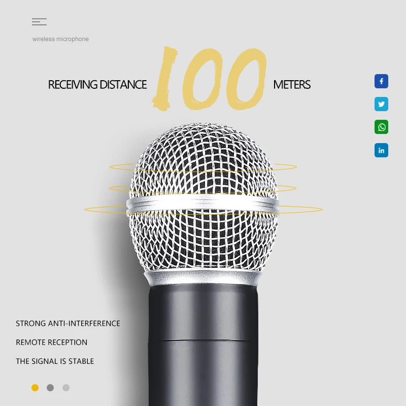Microphone sans fil portatif à double canal, micro dynamique à fréquence fixe UHF pour karaoké, fête de mariage, spectacle d'église