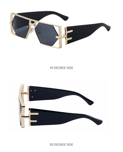 Steampunk Rectangle lunettes de Soleil Femmes Hommes 2025 De Luxe Creux En Métal Cadre Lunettes de Soleil Vintage Punk Hexagone Lunettes UV400 Nuances