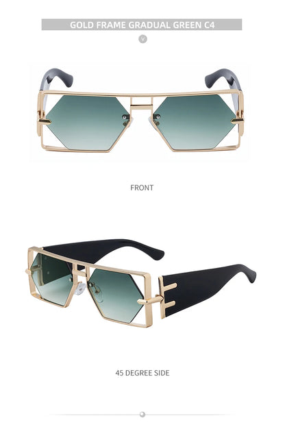 Steampunk Rectangle lunettes de Soleil Femmes Hommes 2025 De Luxe Creux En Métal Cadre Lunettes de Soleil Vintage Punk Hexagone Lunettes UV400 Nuances
