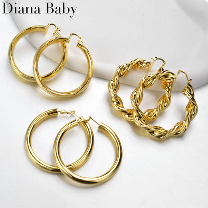 Boucles d'oreilles Twist Hoop pour femmes, grand cercle rond, boucle d'oreille face, déclaration de mode, accessoires de bijoux, document en or, Hip Hop