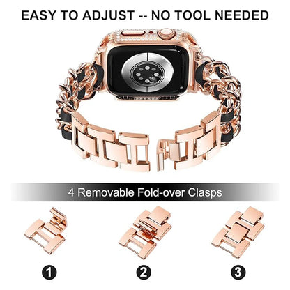 Bracelet en métal pour femmes, pour Apple Watch Band 10 9 8 Ultra 46mm 42mm 49mm 7 SE 6 5 41mm 45mm 44/40mm, Bracelet en acier doré pour dames