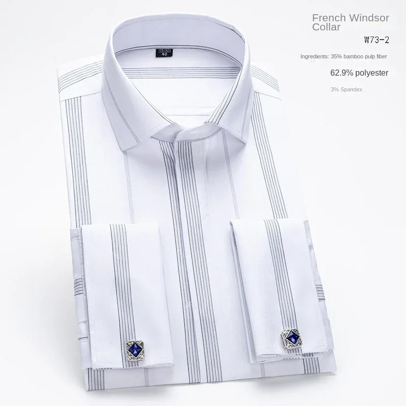 Chemise à manches longues pour hommes, Niche Chic, manches doubles pliées, col Windsor, robe de haute qualité, boutons de manchette français aléatoires, 2024