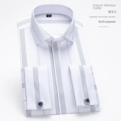 Chemise à manches longues pour hommes, Niche Chic, manches doubles pliées, col Windsor, robe de haute qualité, boutons de manchette français aléatoires, 2024
