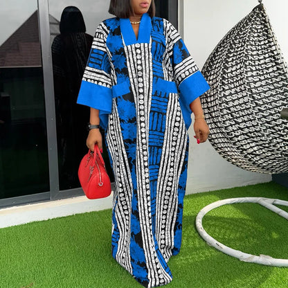 VONDA Vintage Robe Maxi femmes été fête imprimer robes 2025 mode col en v 3/4 manches décontracté surdimensionné ample longue Robe