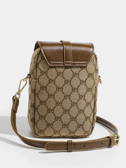 Petit sac rond à croix diagonale à carreaux pour femmes, sac à bandoulière rétro contrasté