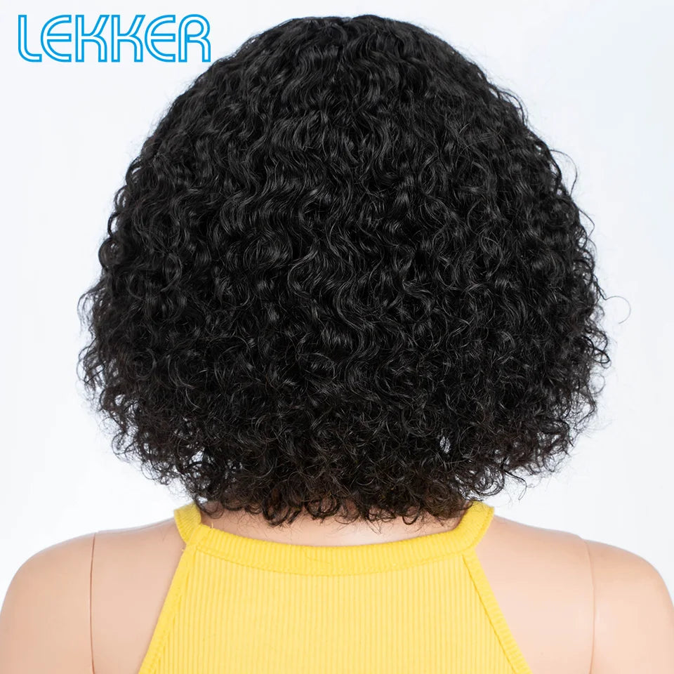 Lekker couleur courte Pixie Afro crépus bouclés Bob 100% perruques de cheveux humains avec frange pour les femmes brésilien Remy cheveux Ombre brun perruques