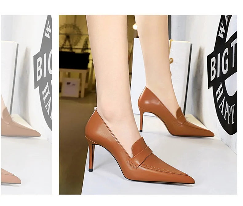 Escarpins à Talons Hauts Élégants pour Femme, Cuir Classique, Rétro, Jolie tu, Parker, Slip On, Marron, Noir, Bureau, ix, Chaussures Simples