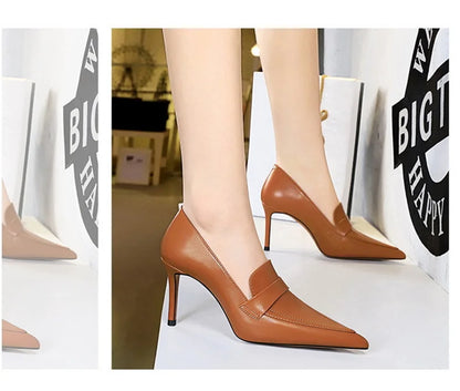 Escarpins à Talons Hauts Élégants pour Femme, Cuir Classique, Rétro, Jolie tu, Parker, Slip On, Marron, Noir, Bureau, ix, Chaussures Simples