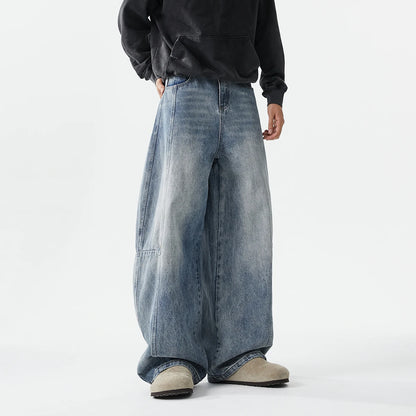 Jeans baggy à jambes larges pour hommes, Jeans Boyfriend, High Street, Hip Hop, Bleu, Blanc, Denim Harem, Pantalon décontracté