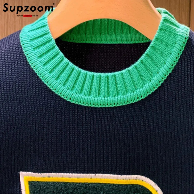 Supzoom nouveauté haut à la mode col rond pulls Appliques marque vêtements brodé Net rouge chaud décontracté tricoté hommes pull