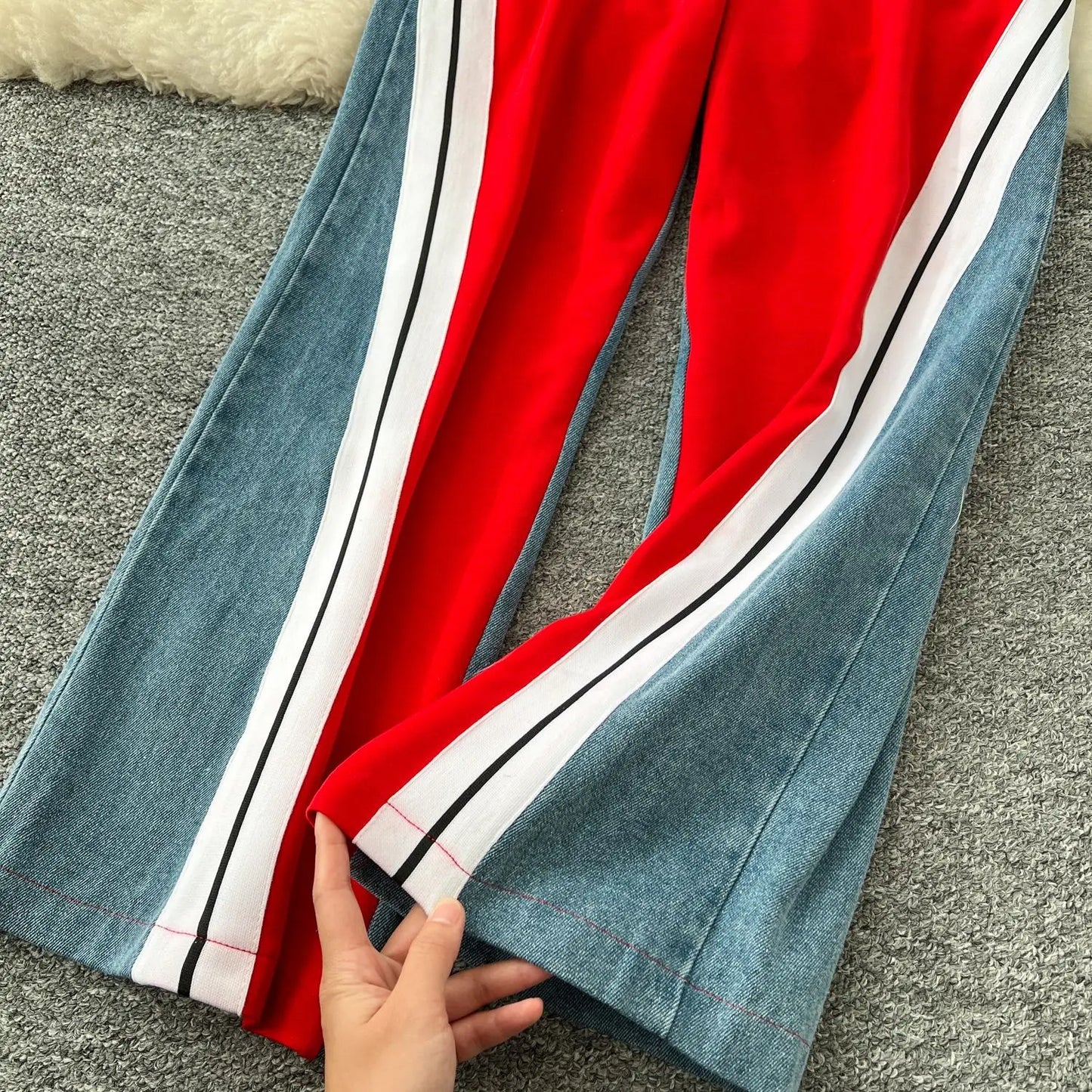 Ensemble pantalon deux pièces pour femmes, col rond, assorti, sweat-shirt, hauts, jambes larges, pantalons longs, décontracté, ample, taille élastique, Denim