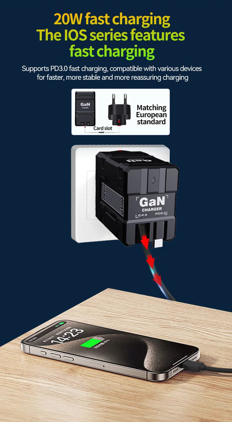 Xiaomi GAN 20W chargeur Ultra rapide Type C éclairage PD 3.0 charge de téléphone portable prise US/EU/UK pour iPhone Samsung Huawei Xiaomi