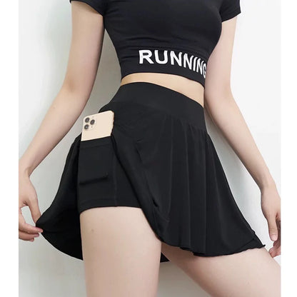 Jupe courte de sport pour femmes, fausse demi-jupe de course deux pièces, séchage rapide, blocage des hanches, anti-éblouissement, tennis respirant