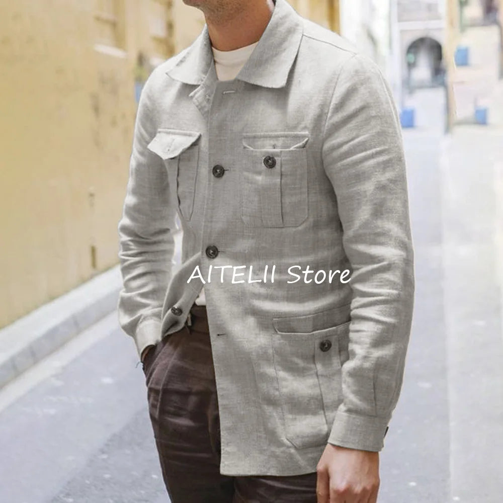 Blazers pour homme costume vestes lin léger décontracté quatre poches revers hommes veste simple boutonnage costumes mode Blazer vêtements