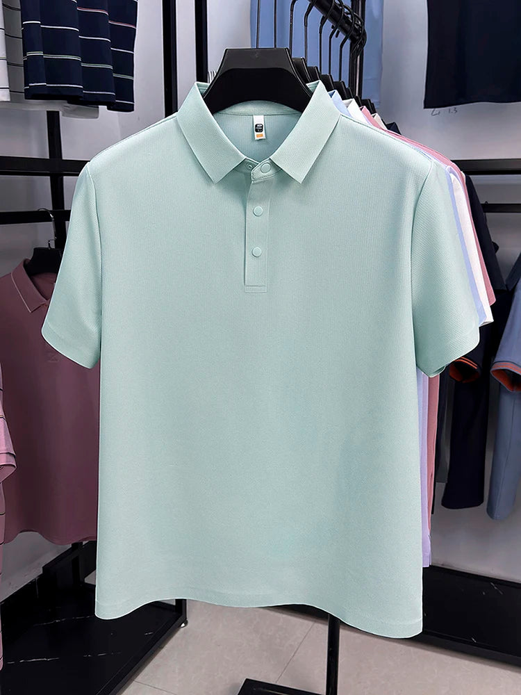 2025 Chemise polo gaufrée sportive pour hommes |   Tailles supérieures de Tennis de Golf évacuant l'humidité S-5XL, boutons-pression, antibactérien 7A de haute qualité