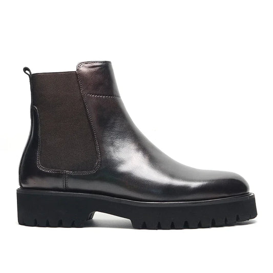 Bottes Chelsea montantes de Style britannique pour hommes, chaussures classiques de luxe en cuir véritable avec bande élastique pour augmenter la hauteur, automne et hiver