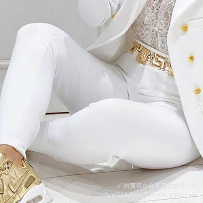 Veste crayon taille haute à double boutonnage pour femme, col imbibé, blanc tempérament, mode Piedmont, printemps et été, 2 pièces