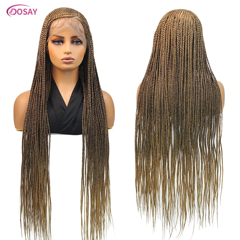Perruques tressées en boîte Cornrow 36 pouces, perruque synthétique Blonde 613 pour femmes, perruque Lace Front Wig tressée avec raie latérale de haute qualité, perruque Faux Locs