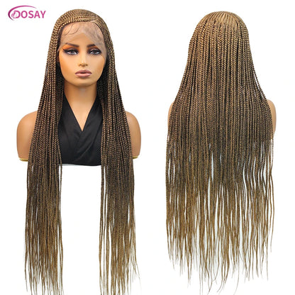 Perruques tressées en boîte Cornrow 36 pouces, perruque synthétique Blonde 613 pour femmes, perruque Lace Front Wig tressée avec raie latérale de haute qualité, perruque Faux Locs