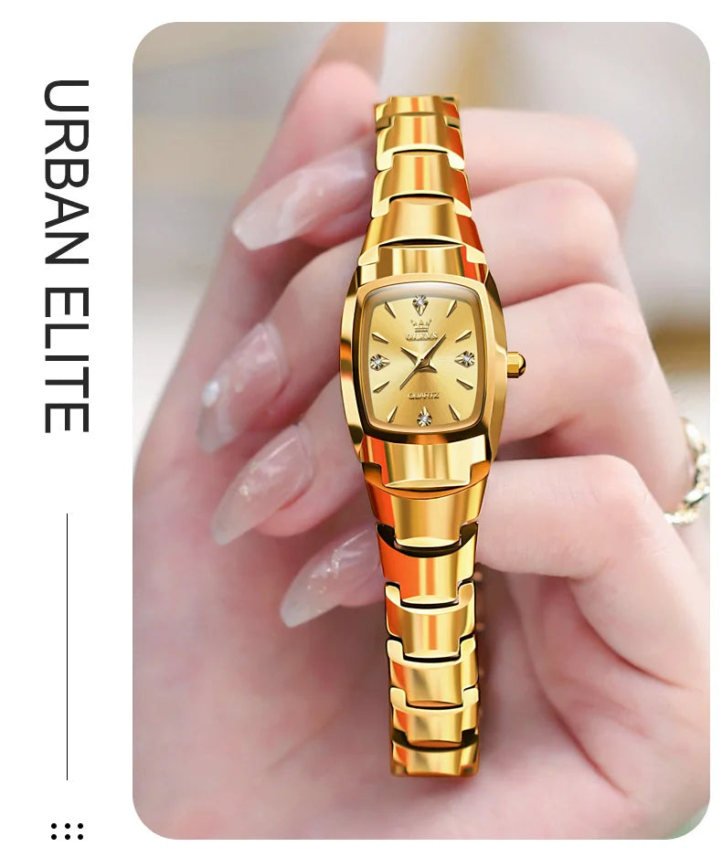 OLEVS-Montre de couple en acier au tungstène Tonneau pour hommes et femmes, marque de luxe, montre à quartz pour amoureux, montre-bracelet étanche, 7006