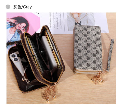 Portefeuille long simple de grande capacité, Sac à fermeture éclair en simili cuir, Sac d'embrayage multifonctionnel décontracté