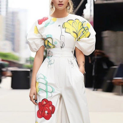 Krisstargirl tenue d'été 2 pièces ensemble pour femme 2025 nouvelle fleur imprimé Blouses haut et pantalon plissé à jambes larges ensembles femme vêtements