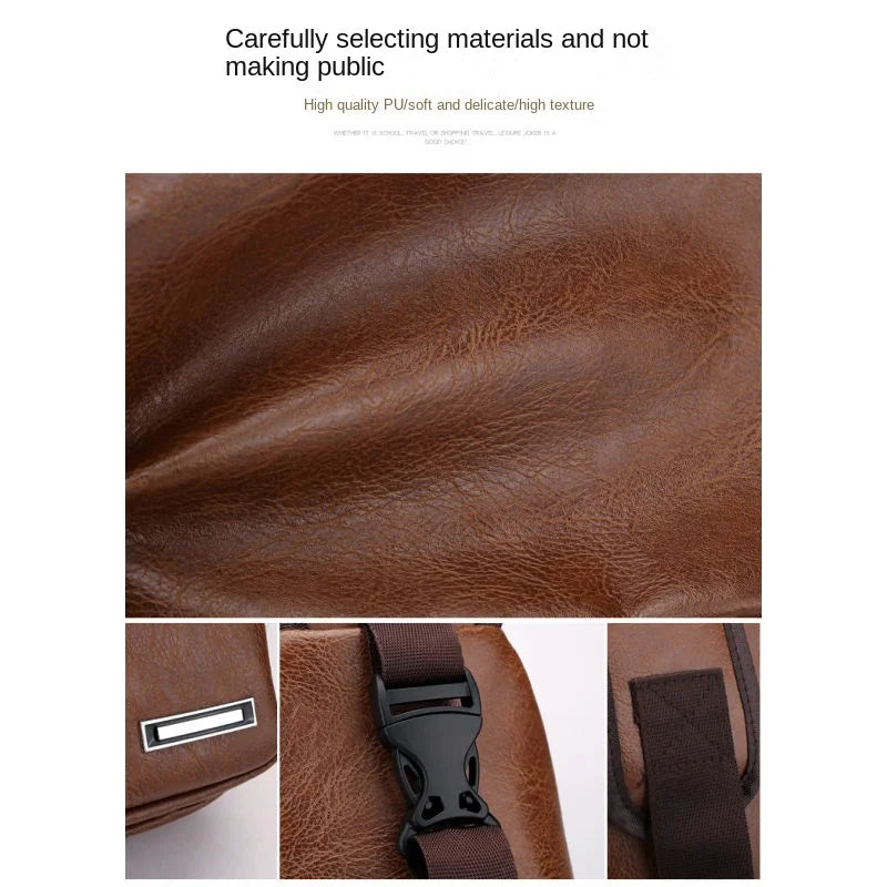 Nouveau sac de poitrine USB pour hommes portable grande capacité charge sac à bandoulière décontracté sports de plein air sac de poitrine en polyuréthane