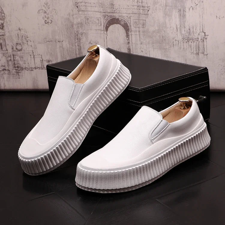 Mocassins en cuir à plateforme épaisse pour hommes, chaussures décontractées, chaussures de planche plates rehaussantes, nouveau, 2025