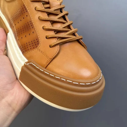 Hommes chaussures en cuir véritable à lacets couleurs mélangées plate-forme chaussures Hip Hop respirant espadrilles décontractées hommes bout rond chaussures d'entraînement