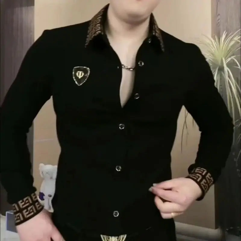 Polo à manches longues pour hommes à la mode T-shirt tendance décontracté à revers à la mode