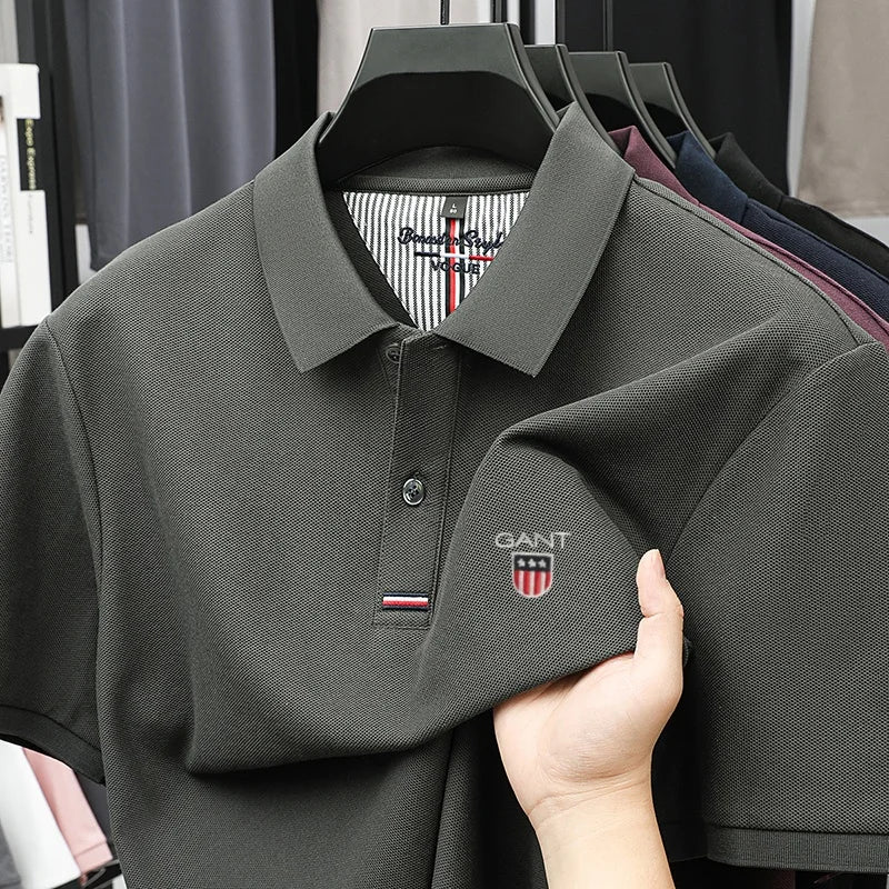 Polo d'été brodé de haute qualité pour hommes, chemise à manches courtes en pur coton respirant et décontracté pour affaires